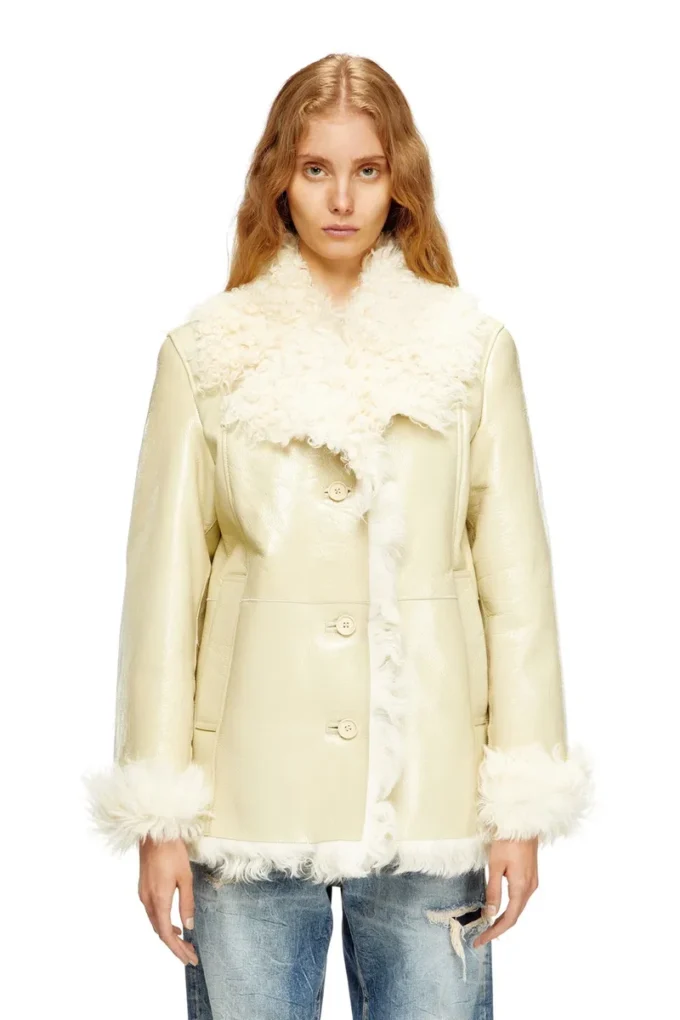 l-aconic Patent shearling ceket