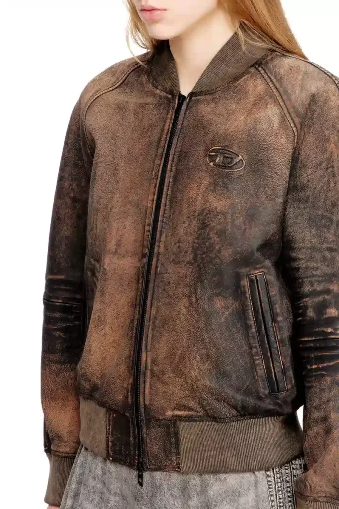 l-cobb-fem Eskitilmiş deri bomber ceket