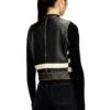 l-flycou-20th Önünde logo ve kontrast şeritler bulunan deri yelek