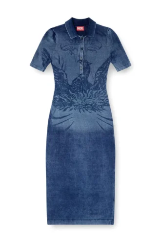 m-fenny-drs Denim efektli örgü polo midi elbise