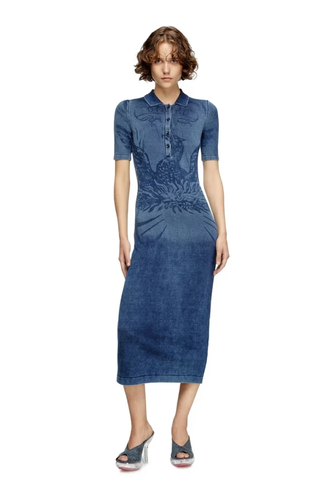 m-fenny-drs Denim efektli örgü polo midi elbise m-fenny-drs Denim efektli örgü polo midi elbise