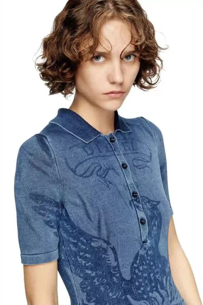 m-fenny-drs Denim efektli örgü polo midi elbise m-fenny-drs Denim efektli örgü polo midi elbise
