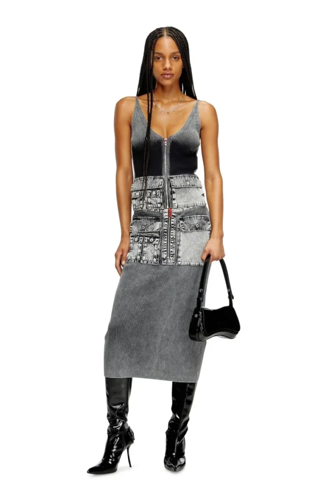 m-melly Denim kargo cepli örgü tank top