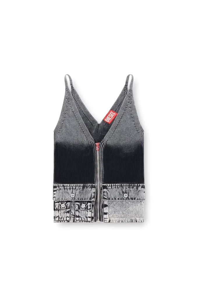 m-melly Denim kargo cepli örgü tank top
