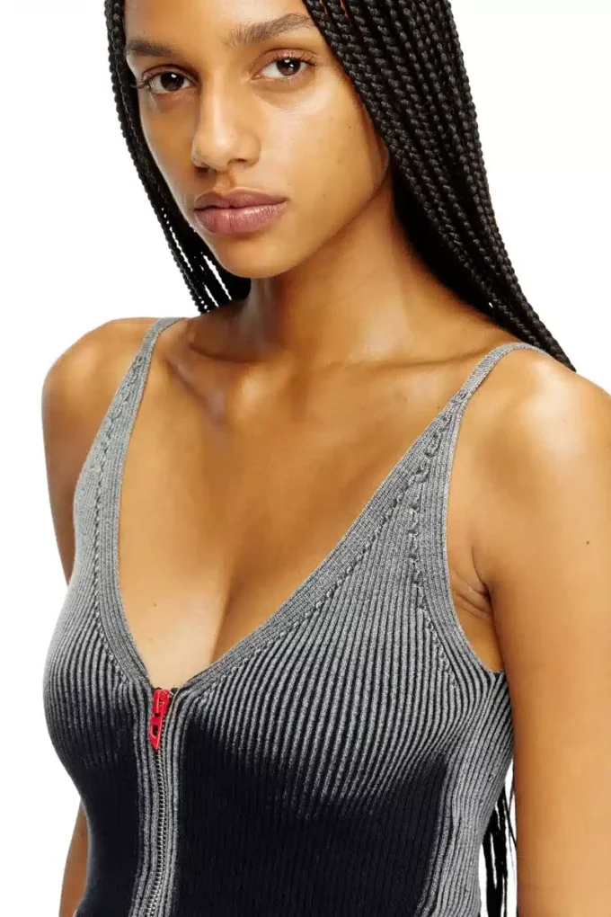 m-melly Denim kargo cepli örgü tank top