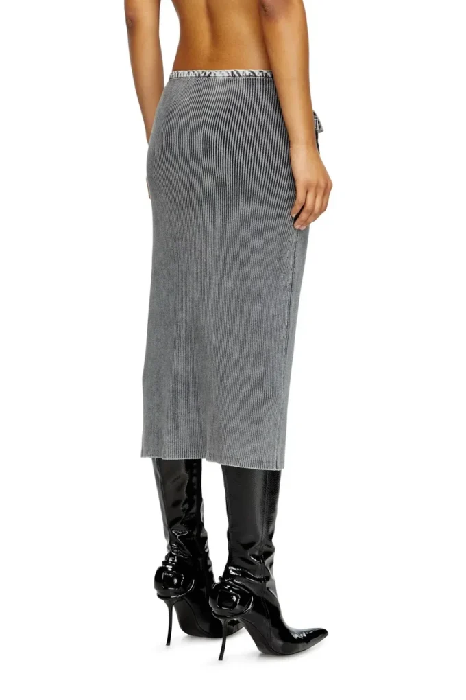 m-meryn Denim kargo cepli örgü midi etek