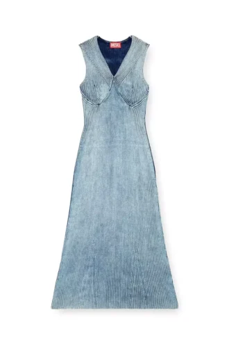 m-milong Parlak efektli denim iplik midi elbise