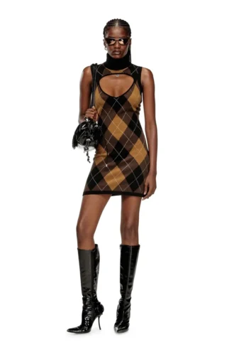 m-romko-dress Argyle desenli yün elbise