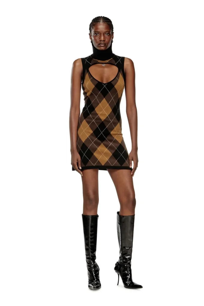 m-romko-dress Argyle desenli yün elbise