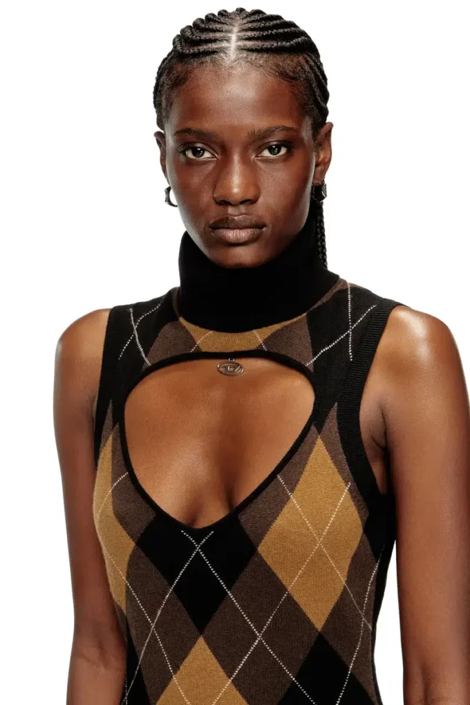 m-romko-dress Argyle desenli yün elbise