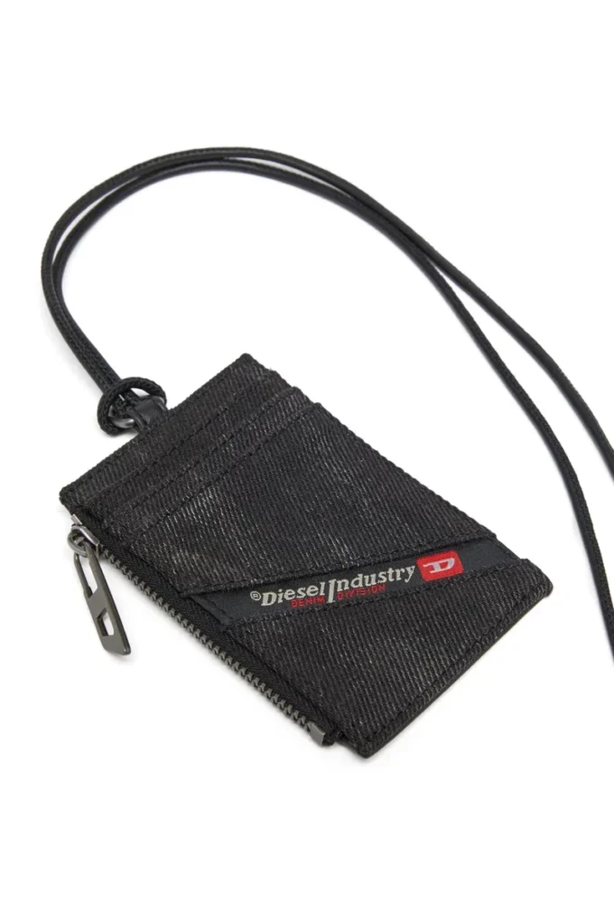 multi-pkts rozet tutucu Deri detaylı denim rozet tutucu