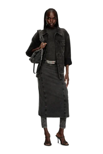 o-allegra Denim efektli midi etek