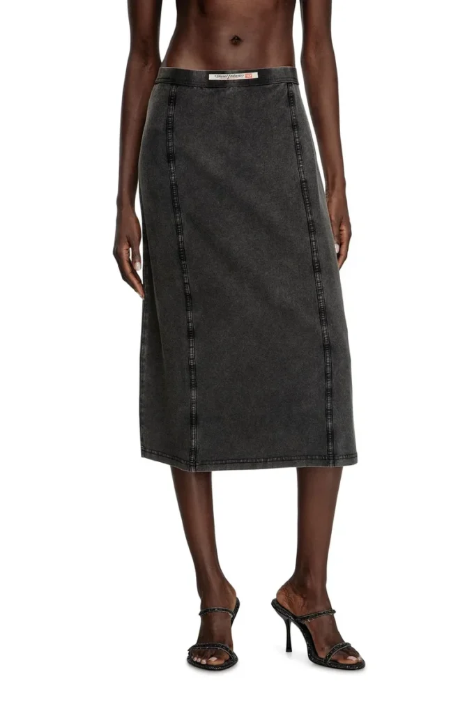 o-allegra Denim efektli midi etek
