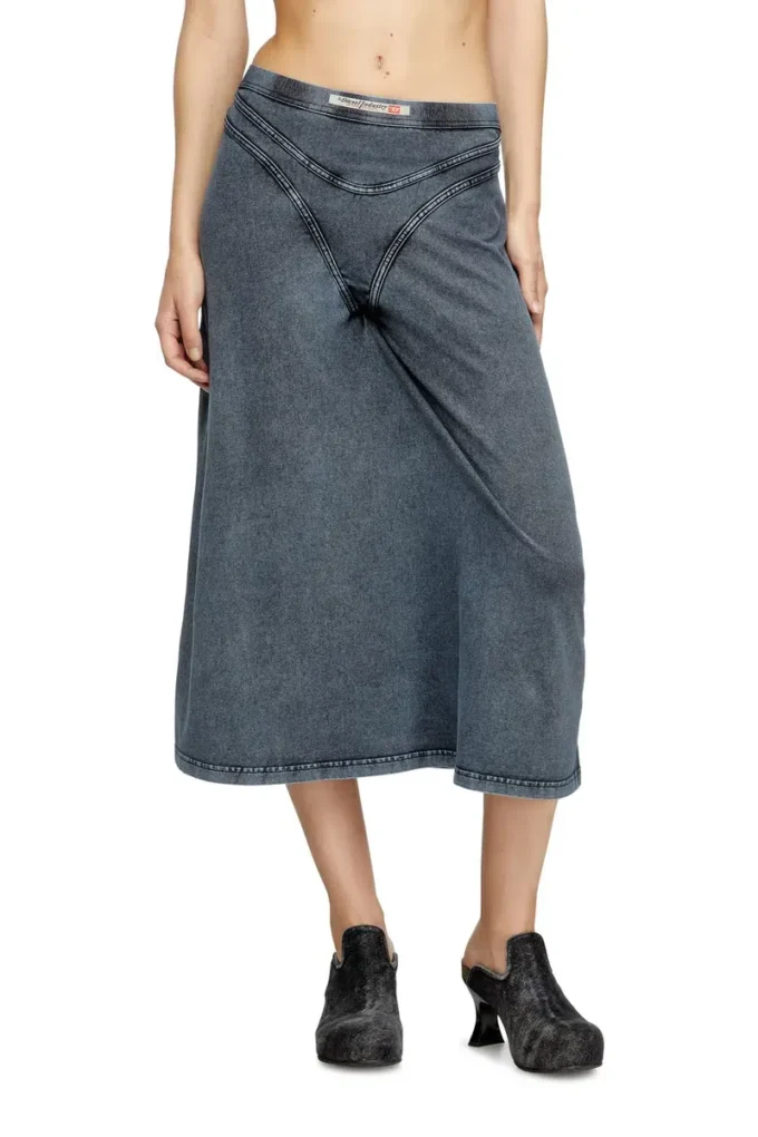 o-alline Denim görünümlü jarse midi etek