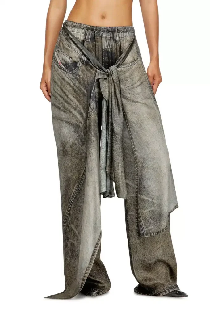 p-aloma Denim görünümlü viskon sargı pantolon