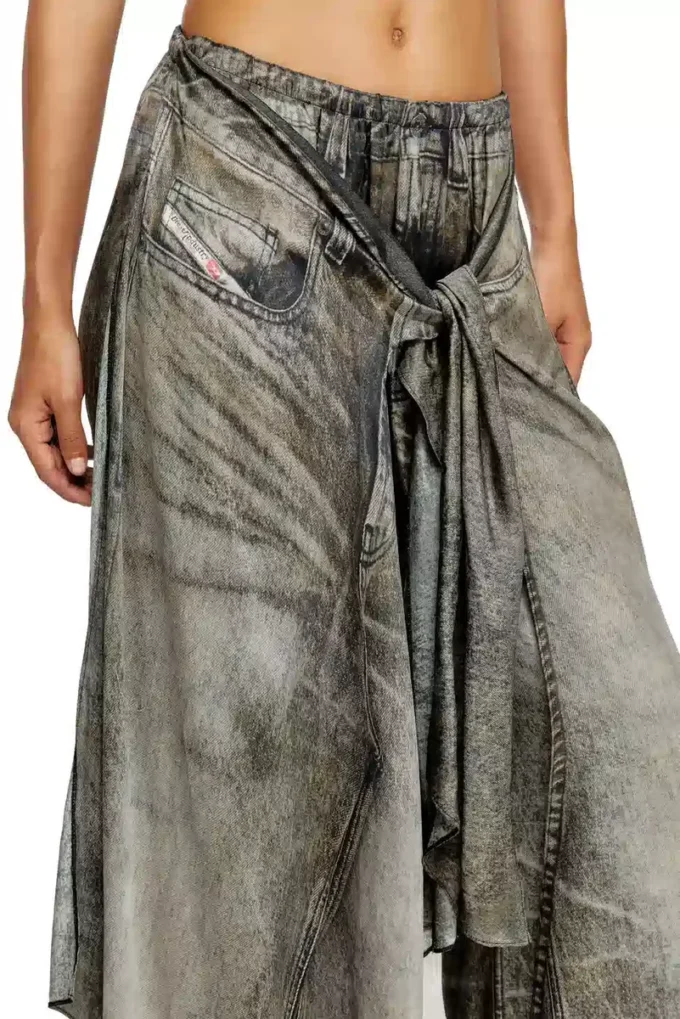 p-aloma Denim görünümlü viskon sargı pantolon