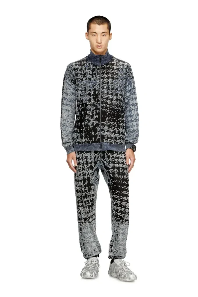 p-labis Devoré houndstooth desenli elastik pantolon