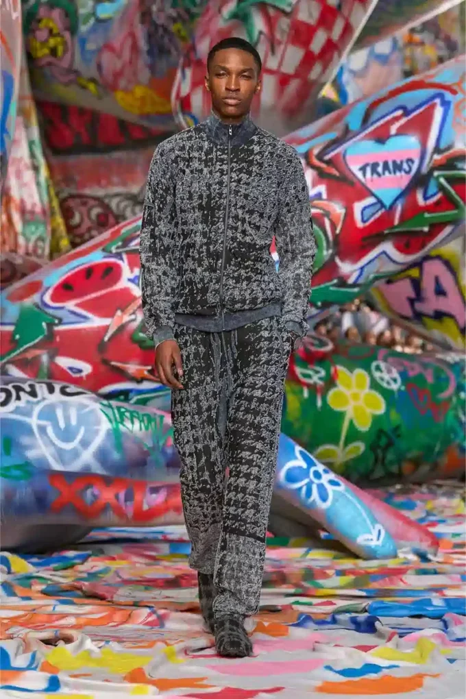 p-labis Devoré houndstooth desenli elastik pantolon