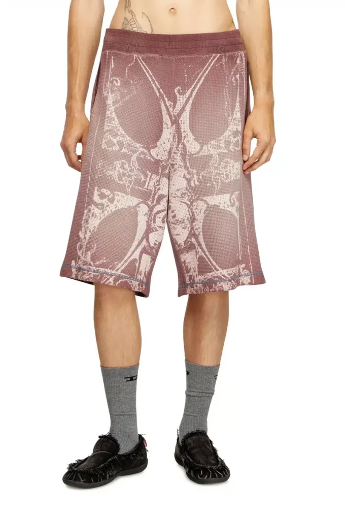 p-warky-short Ortaçağ desenli waffle şort