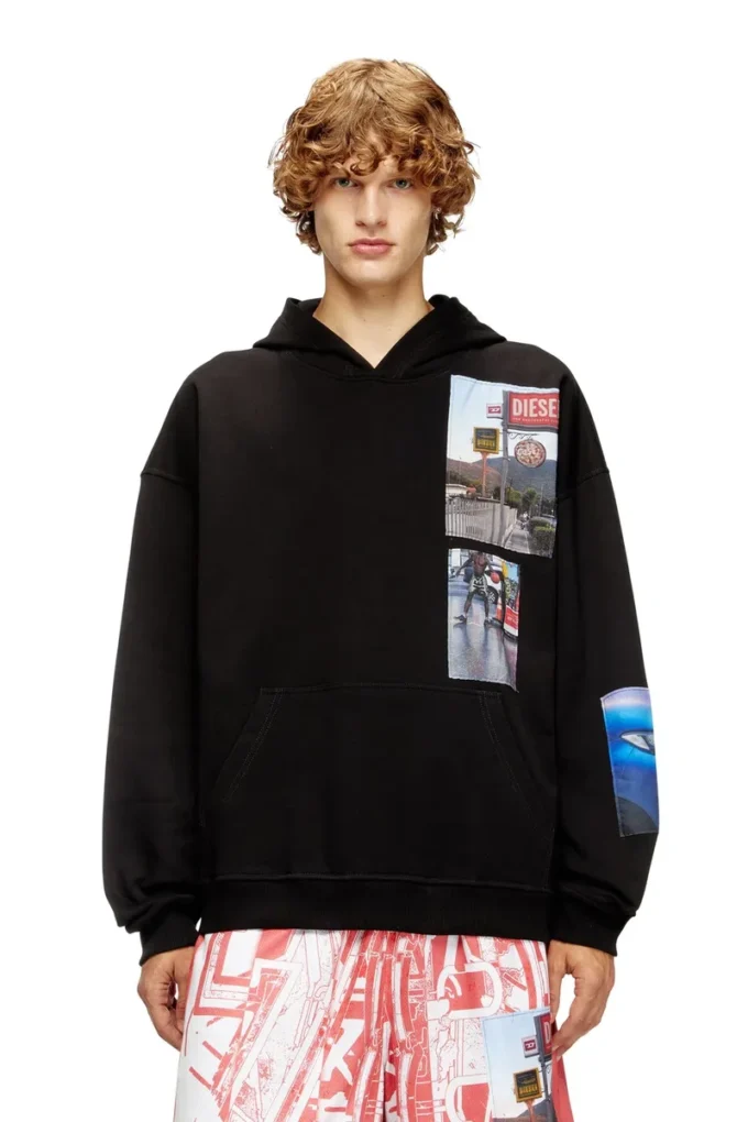 s-boxt-hood-t6 Logo fotoğraf yamalı kapüşonlu sweatshirt
