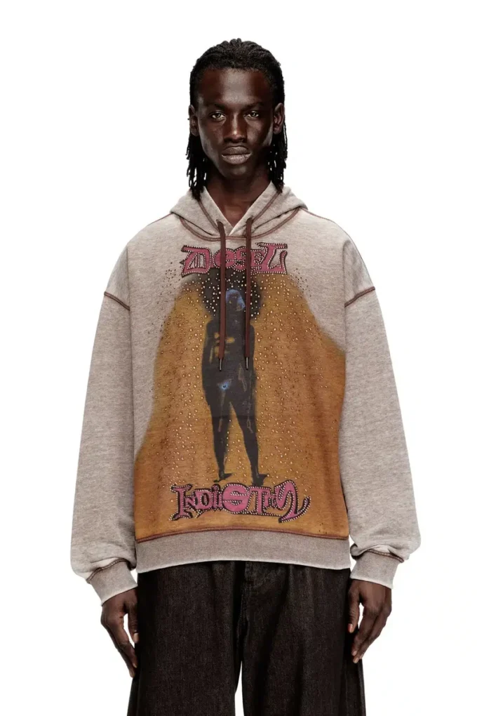 s-boxton-hood Baskılı ve çivili kapüşonlu sweatshirt