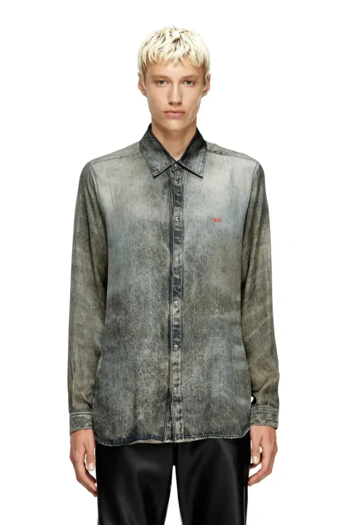 s-simply-lkct Denim görünümlü viskon gömlek