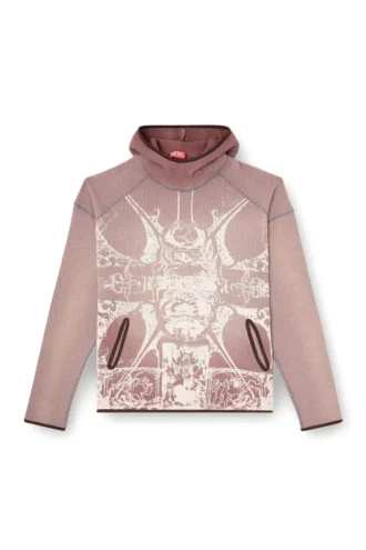 s-waf-hood-new Grafik baskılı soluk waffle kapüşonlu sweatshirt