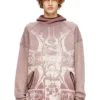 s-waf-hood-new Grafik baskılı soluk waffle kapüşonlu sweatshirt