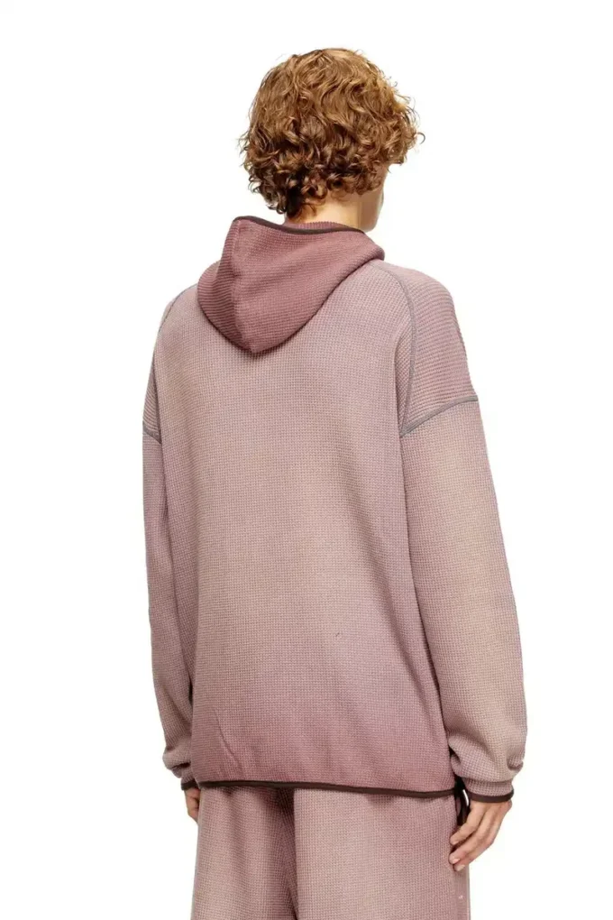 s-waf-hood-new Grafik baskılı soluk waffle kapüşonlu sweatshirt