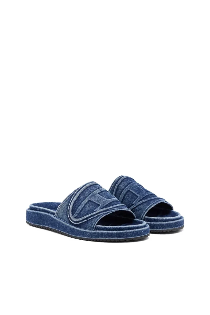 sa-slide d oval Sa-Slide D-Denim kabartmalı kayışlı terlikler