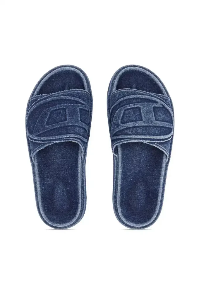 sa-slide d oval Sa-Slide D-Denim kabartmalı kayışlı terlikler