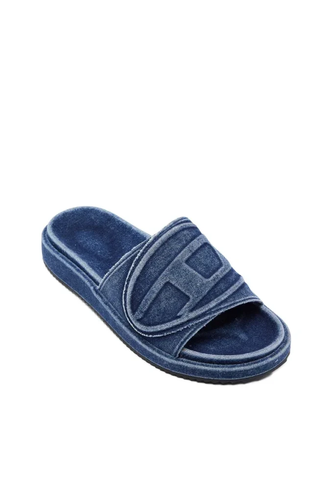 sa-slide d oval Sa-Slide D-Denim kabartmalı kayışlı terlikler
