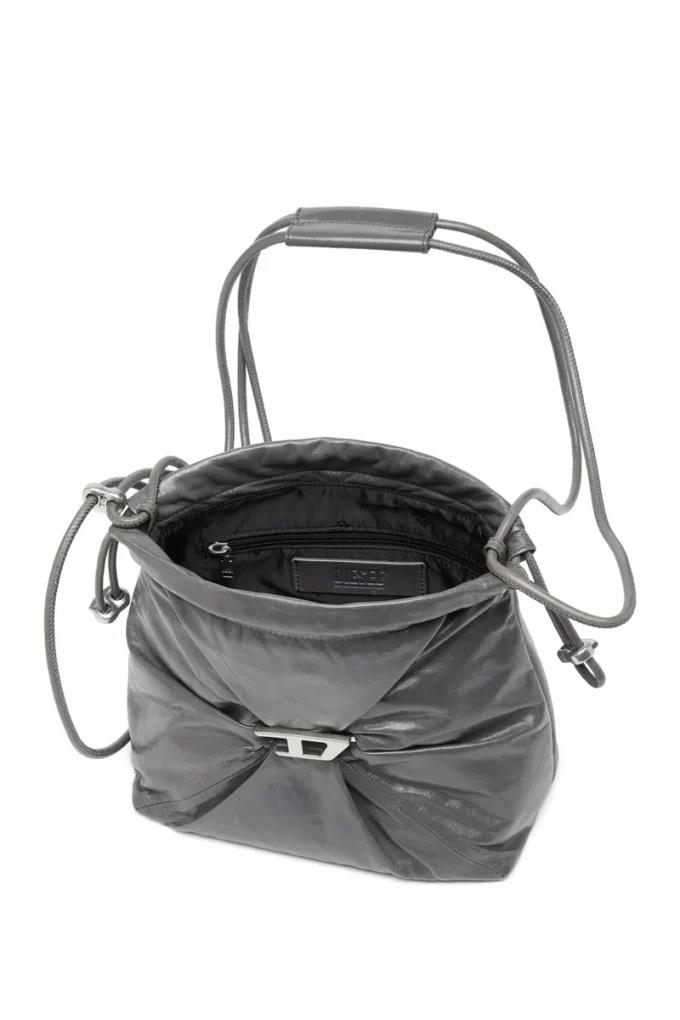 scrunch-d kova Parlak buruşuk deriden Scrunch-D-Bucket çanta