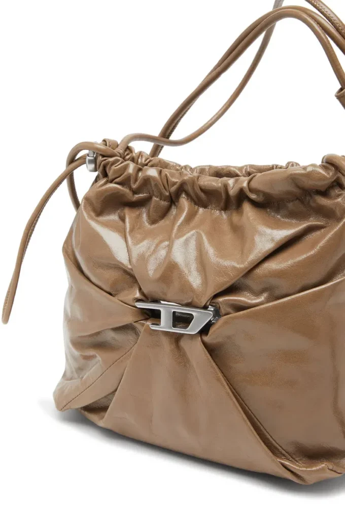 scrunch-d kova Parlak buruşuk deriden Scrunch-D-Bucket çanta