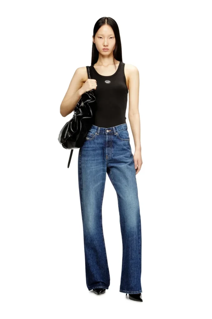 t-anki-od Metalik Oval D logolu dar ribana tank top