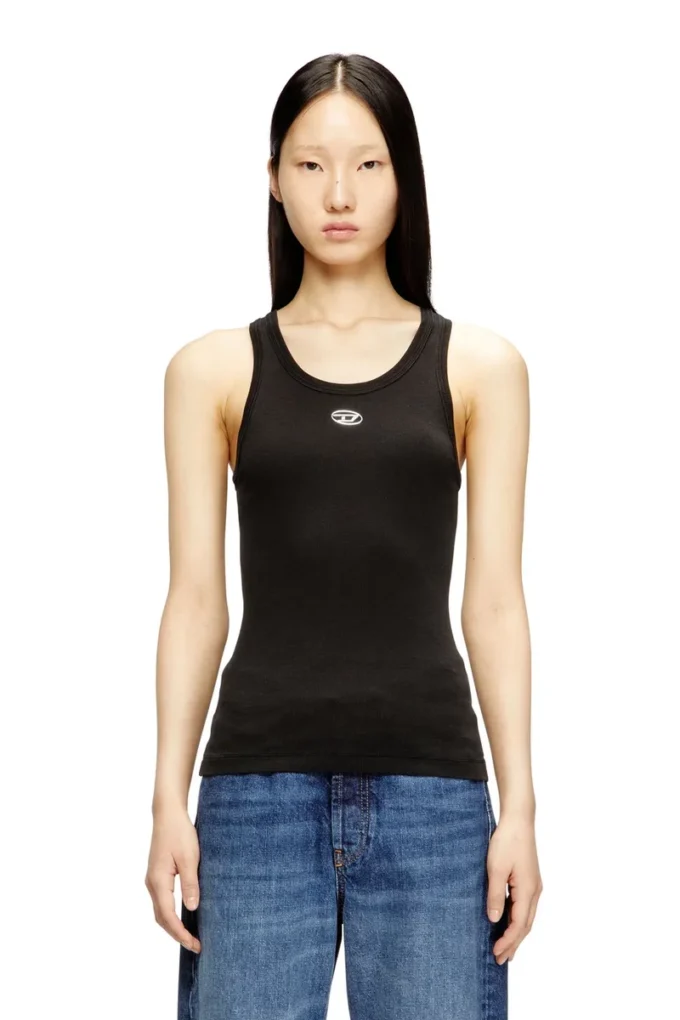 t-anki-od Metalik Oval D logolu dar ribana tank top