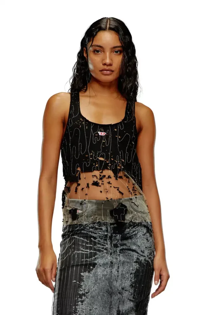 t-bils-dev Yırtık jarse tül tank top