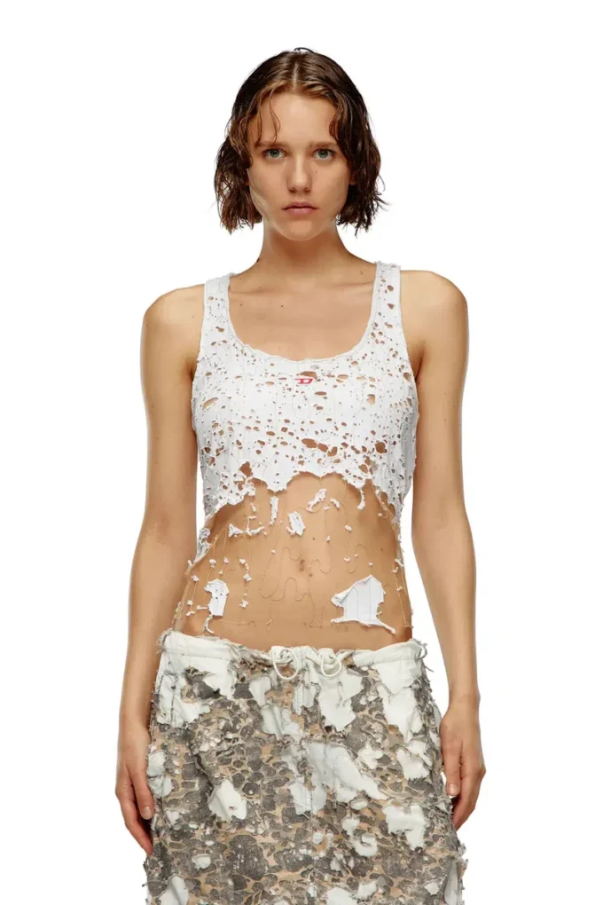 t-bils-dev Yırtık jarse tül tank top