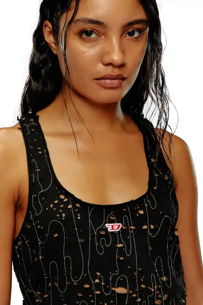 t-bils-dev Yırtık jarse tül tank top