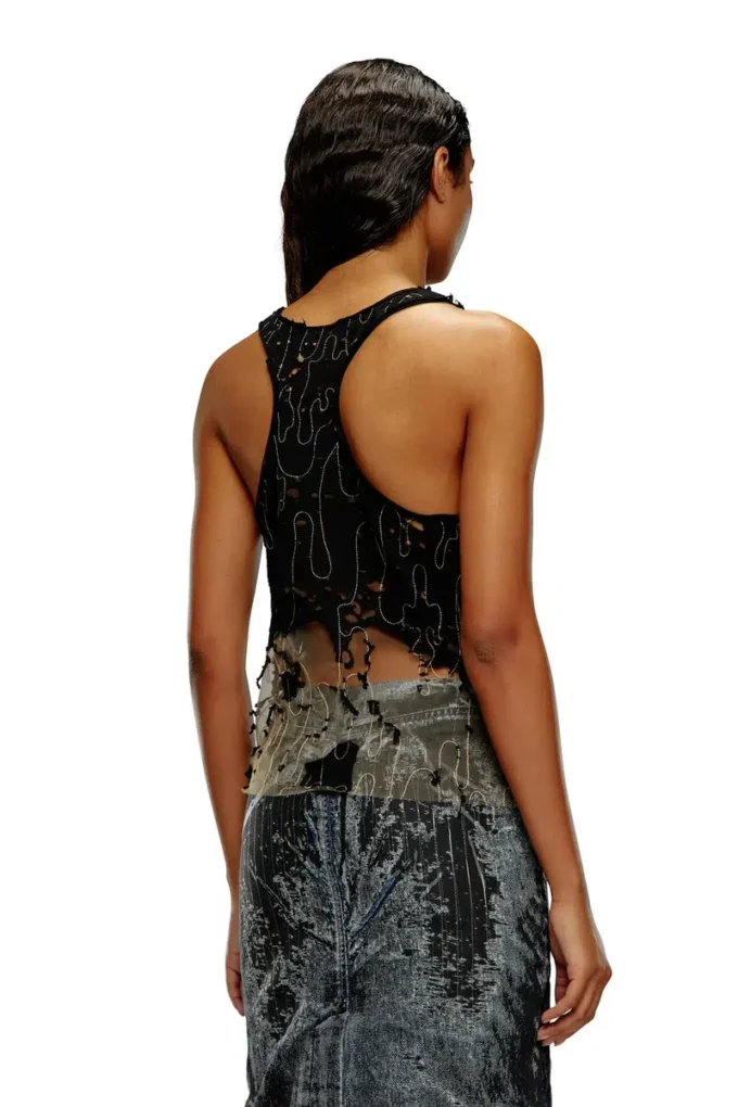 t-bils-dev Yırtık jarse tül tank top