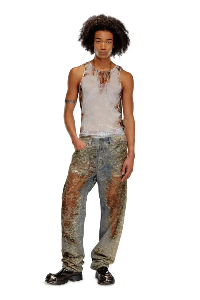 t-lifty-burn-art Yanan plastik baskı desenli tül tank top