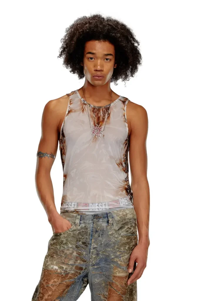 t-lifty-burn-art Yanan plastik baskı desenli tül tank top