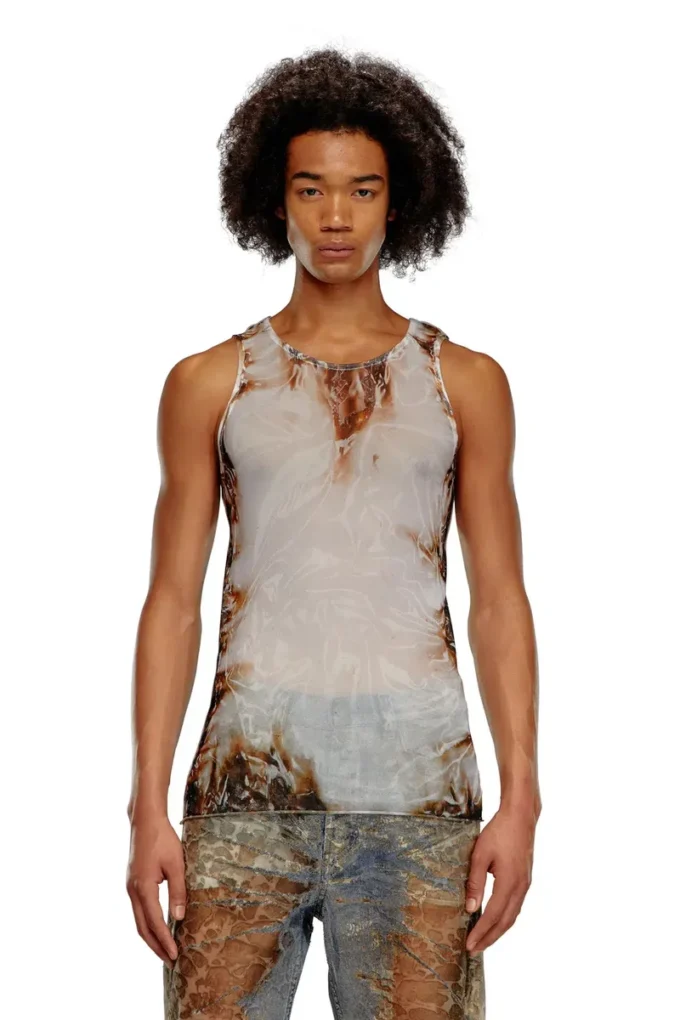 t-lifty-burn-art Yanan plastik baskı desenli tül tank top