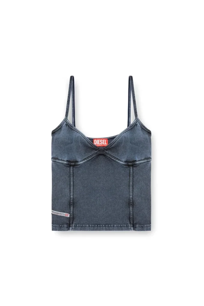 t-ony Denim görünümlü jarse askılı üst
