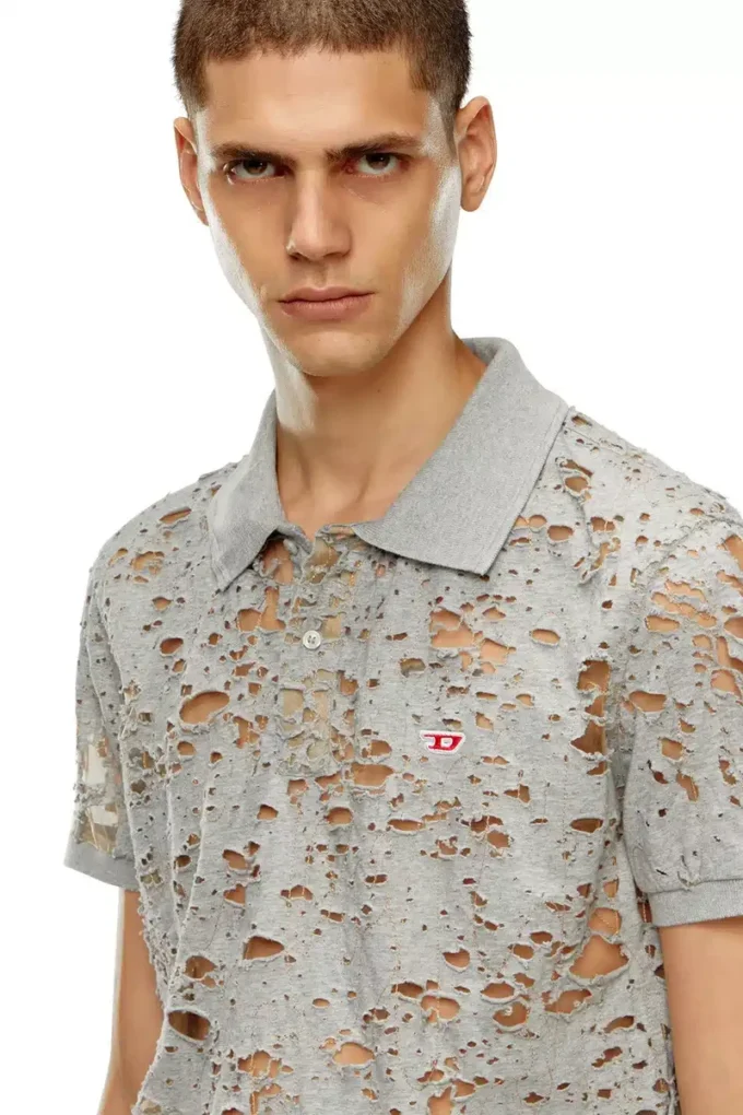 t-smith-devor Yırtık jarse tül polo gömlek