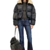 w-aves-fur Kir efekti kamuflaj denim kapüşonlu şişme ceket