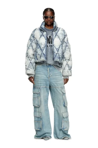 w-histel Argyle kapitone devoré kabuklu puffer ceket
