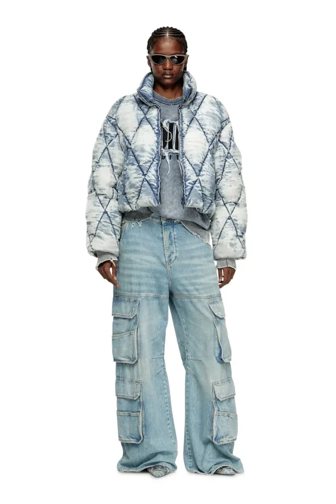w-histel Argyle kapitone devoré kabuklu puffer ceket