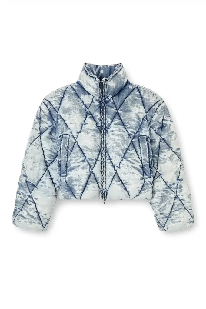 w-histel Argyle kapitone devoré kabuklu puffer ceket