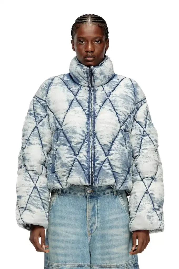 w-histel Argyle kapitone devoré kabuklu puffer ceket